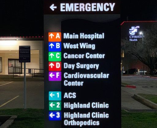 Hospital Wayfinding Sign Lit in the Dark
