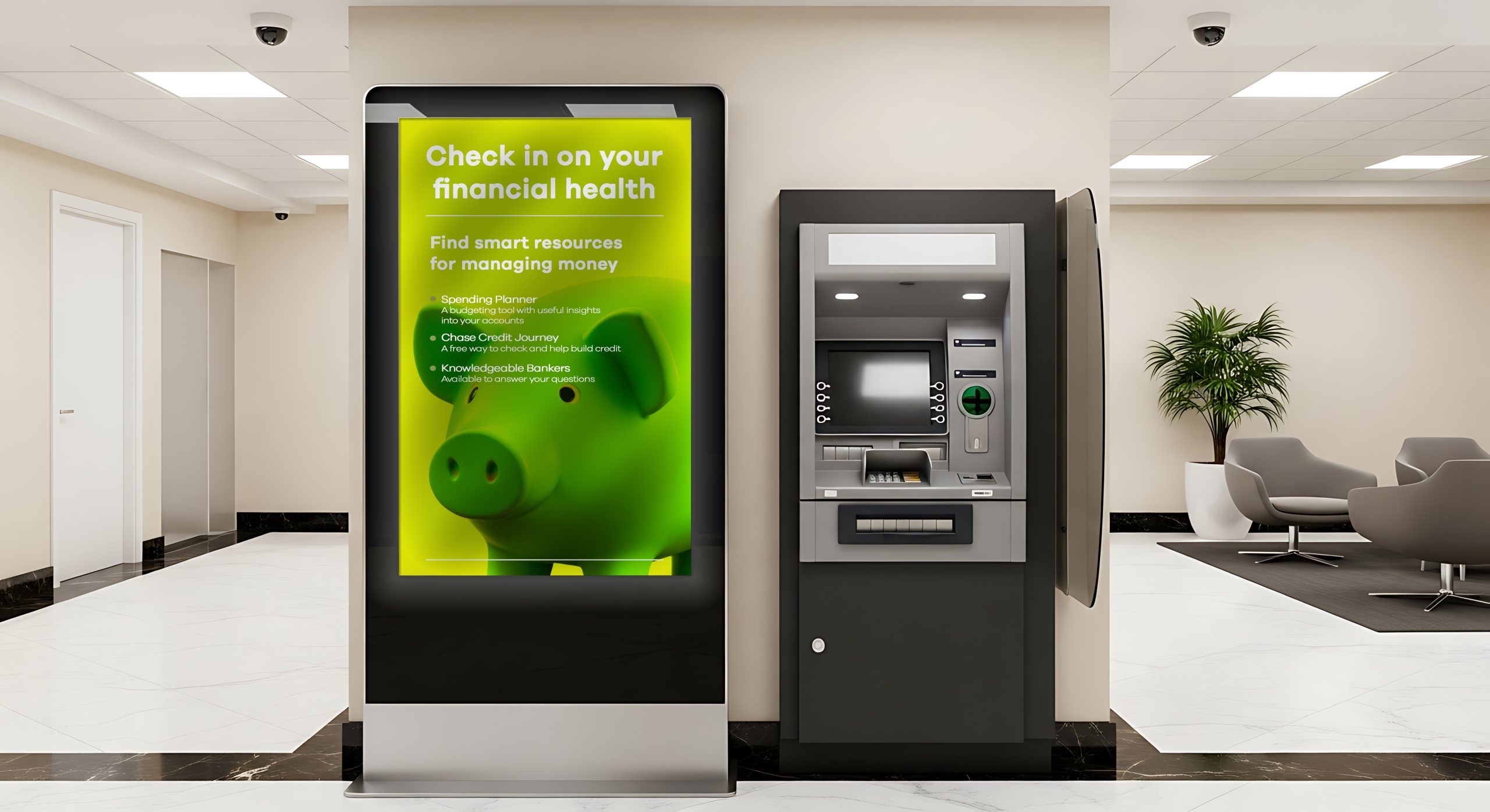 ATM and Digital Sign Interior Bank